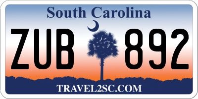 SC license plate ZUB892