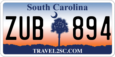 SC license plate ZUB894