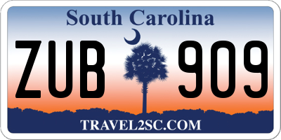 SC license plate ZUB909