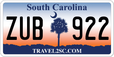 SC license plate ZUB922