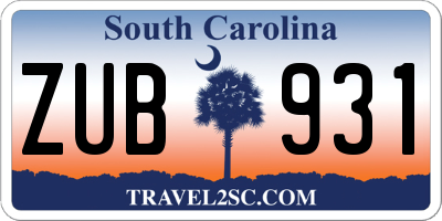 SC license plate ZUB931