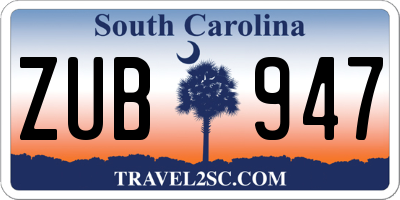 SC license plate ZUB947
