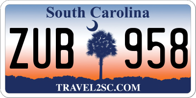SC license plate ZUB958