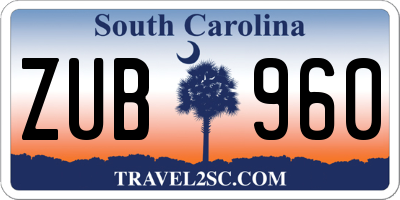SC license plate ZUB960