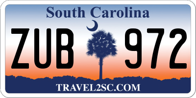 SC license plate ZUB972
