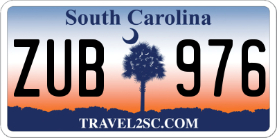 SC license plate ZUB976