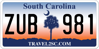 SC license plate ZUB981