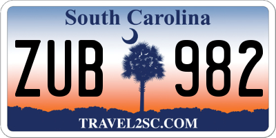 SC license plate ZUB982