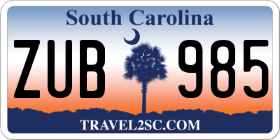 SC license plate ZUB985