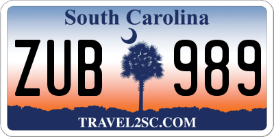 SC license plate ZUB989