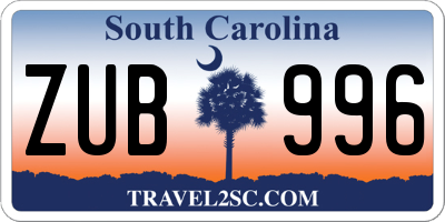 SC license plate ZUB996