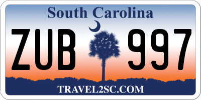 SC license plate ZUB997
