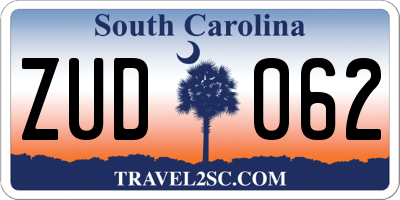SC license plate ZUD062