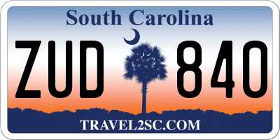 SC license plate ZUD840