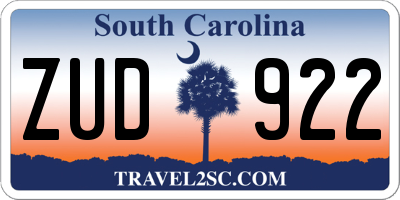 SC license plate ZUD922