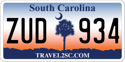 SC license plate ZUD934
