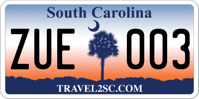 SC license plate ZUE003