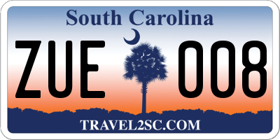 SC license plate ZUE008