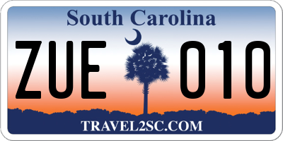 SC license plate ZUE010