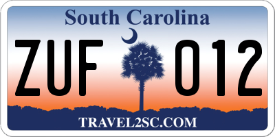 SC license plate ZUF012