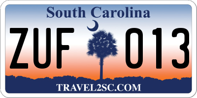 SC license plate ZUF013