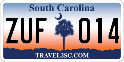 SC license plate ZUF014