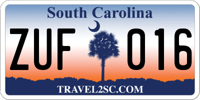 SC license plate ZUF016