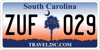 SC license plate ZUF029