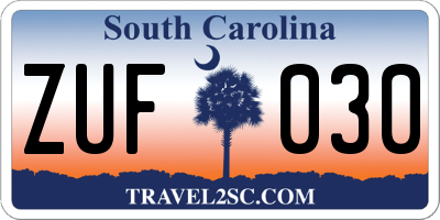 SC license plate ZUF030