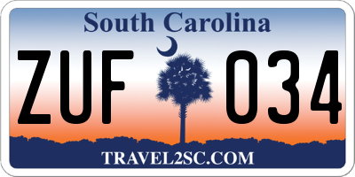 SC license plate ZUF034