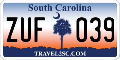 SC license plate ZUF039