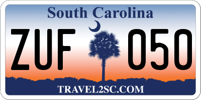 SC license plate ZUF050