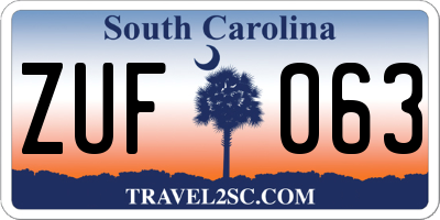 SC license plate ZUF063