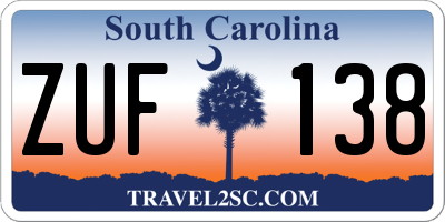 SC license plate ZUF138