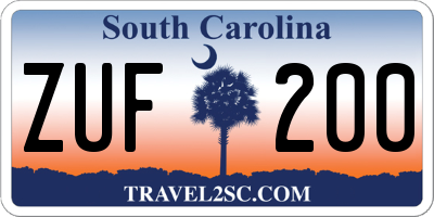 SC license plate ZUF200