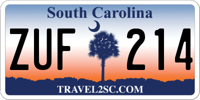 SC license plate ZUF214