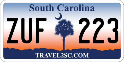 SC license plate ZUF223