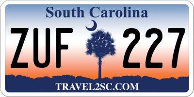 SC license plate ZUF227