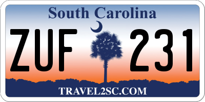 SC license plate ZUF231