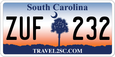 SC license plate ZUF232
