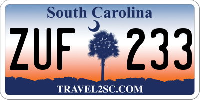 SC license plate ZUF233