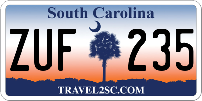 SC license plate ZUF235