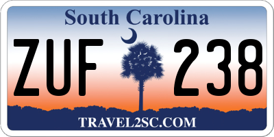 SC license plate ZUF238
