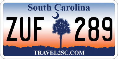SC license plate ZUF289