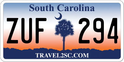 SC license plate ZUF294