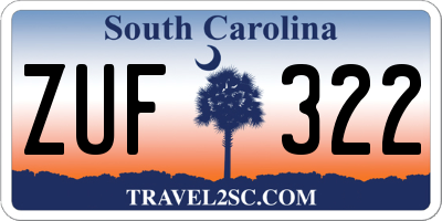 SC license plate ZUF322