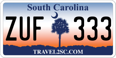 SC license plate ZUF333