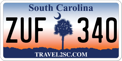 SC license plate ZUF340
