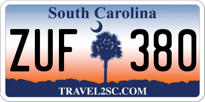 SC license plate ZUF380