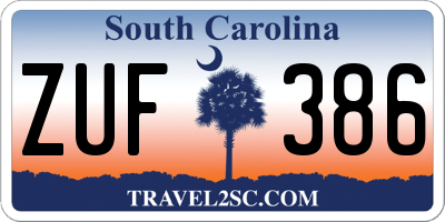 SC license plate ZUF386